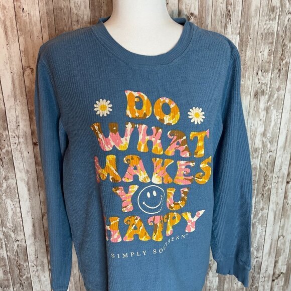 Simply Southern Blue Happy Sweatshirt size XL - Picture 2 of 4